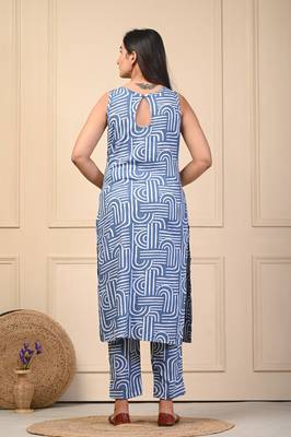 Blue reyon designer cut sleeve kurti pant set for women 4