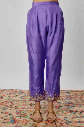 Voilet hand embroidered kurta set