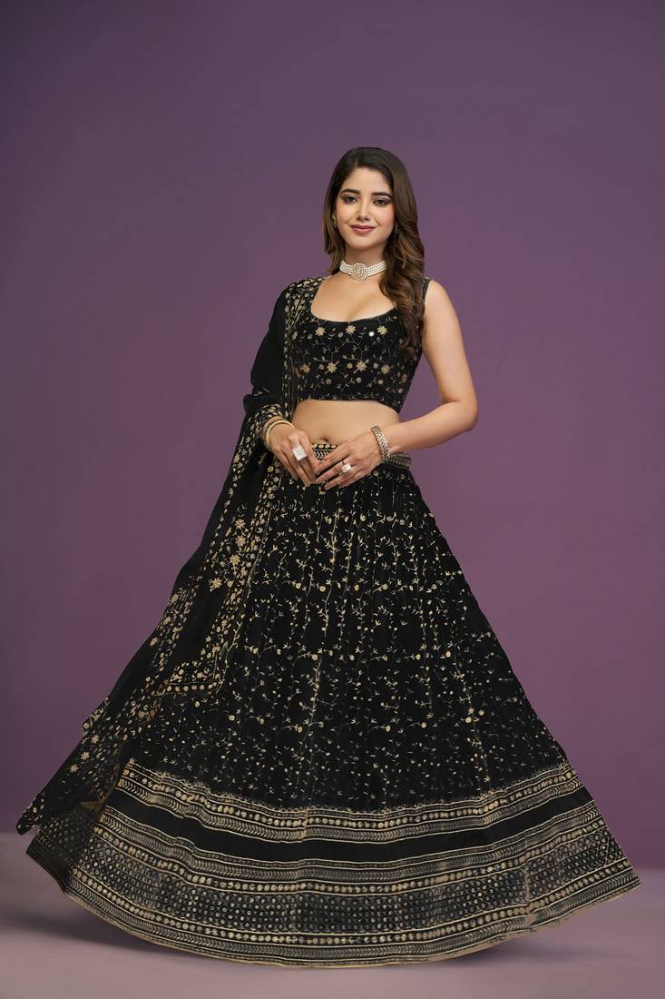  Amazing Black Sequins Embroidery Work Lehenga Choli With Dupatta 
