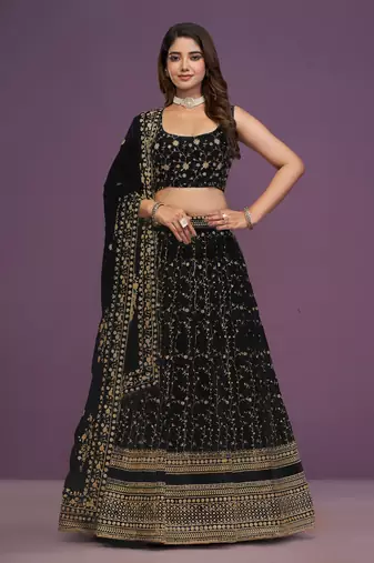  Amazing Black Sequins Embroidery Work Lehenga Choli With Dupatta 
