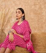 Pink Printed Pure Cotton Straight Kurti Pant and Dupatta Set