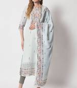 Tea green embellished silk blend women's kurta, pyjama & dupatta set