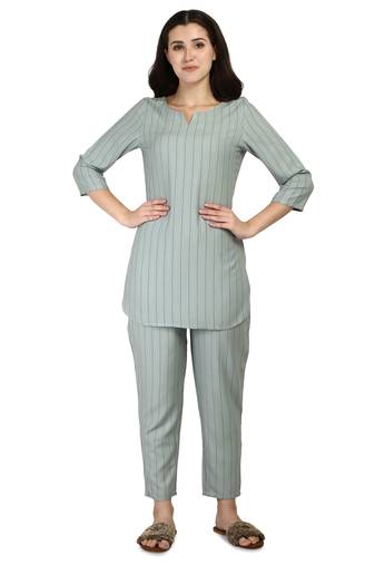 Aqua polka-dot rayon night suit set