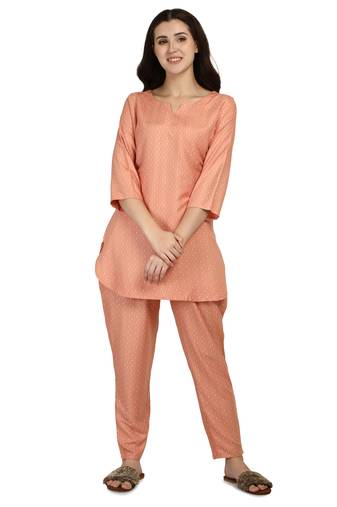 Orange polka-dot rayon night suit set