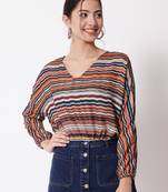 Party full sleeve striped  women's green multi color top