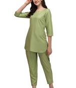 Green polka-dot rayon night suit set