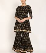Black printed rayon  Kurta pant and sharara set