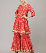 Pink printed rayon  Kurta pant and sharara set