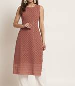 Rust orange georgette embroidered women's straight kurta