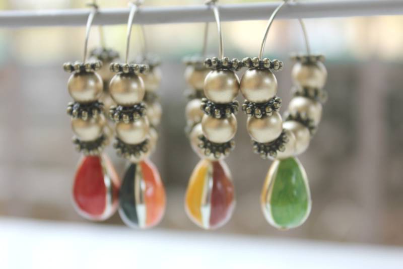 Enamel bead hoop earring