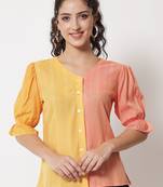 Party half sleeve printed  women's yellow top