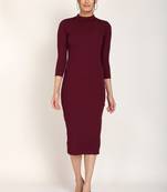Maroon polyester bodycon women's dress