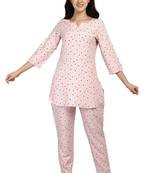 Pink polka-dot rayon night suit set