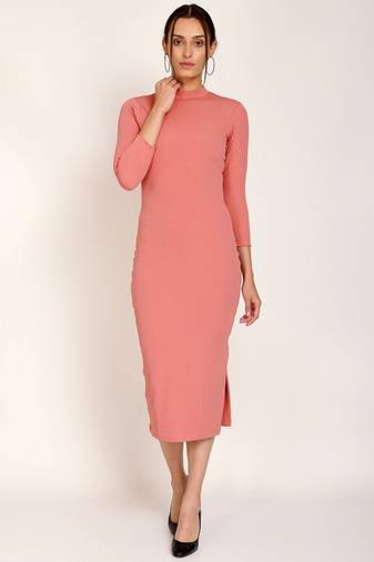 Pink polyester bodycon women's dress
