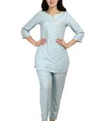 Blue polka-dot rayon night suit set