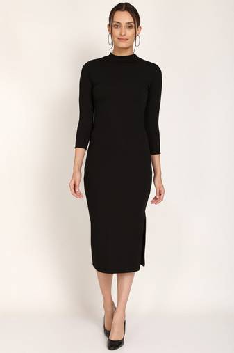 Black polyester bodycon women's dress