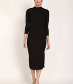 Black polyester bodycon women's dress