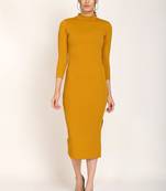Mustard polyester bodycon women's dress