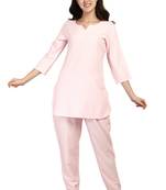 Pink polka-dot rayon night suit set