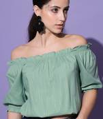 Casual half sleeve striped  women's sea green top