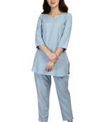 Blue polka-dot rayon night suit set