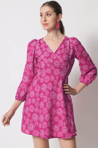 Cherry pink crepe fit and flare women's dress