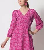 Cherry pink crepe fit and flare women's dress