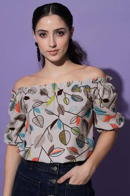 Beach wear half sleeve floral print  grey top 1