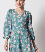 Persian green crepe fit and flare  dress