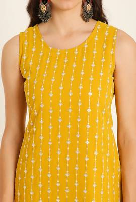 Corn yellow embroidered georgette  Kurta pant and sharara set 4