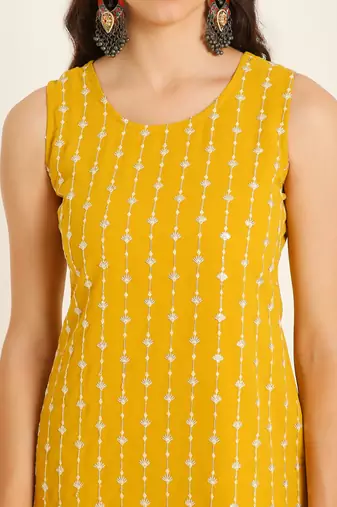 Corn yellow embroidered georgette  Kurta pant and sharara set