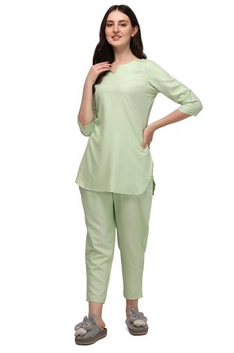 Green polka-dot rayon night suit set
