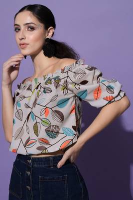 Beach wear half sleeve floral print  grey top 4