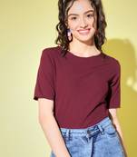Party half sleeve solid  women's maroon top