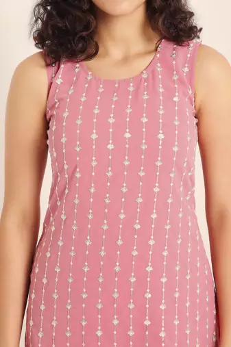 Flamingo pink embroidered georgette  Kurta pant and sharara set