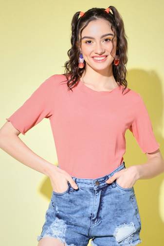 Party half sleeve solid  women's pink top