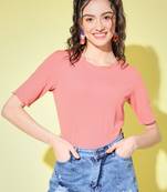 Party half sleeve solid  women's pink top