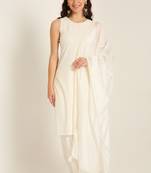 Pearl cream embroidered rayon women's kurta,palazzo and dupatta set