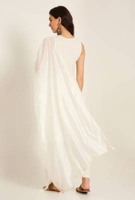 Pearl cream embroidered rayon  Kurta Palazzo and dupatta set 2
