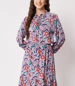 Purple viscose flared women's dress