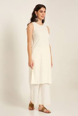 Pearl cream embroidered rayon  Kurta Palazzo and dupatta set 3