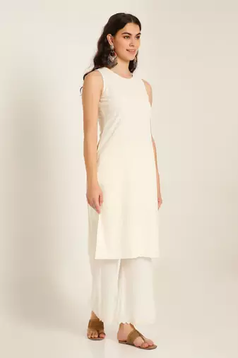 Pearl cream embroidered rayon  Kurta Palazzo and dupatta set