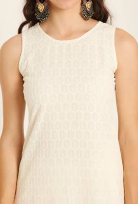 Pearl cream embroidered rayon  Kurta Palazzo and dupatta set 4