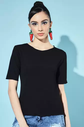 Party half sleeve solid  women's black top