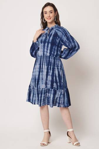 Blue viscose flared women's dress