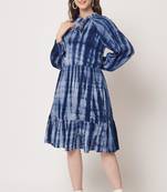 Blue viscose flared women's dress