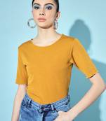 Party half sleeve solid  women's mustard top