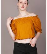Casual half sleeve solid  women's mustard top