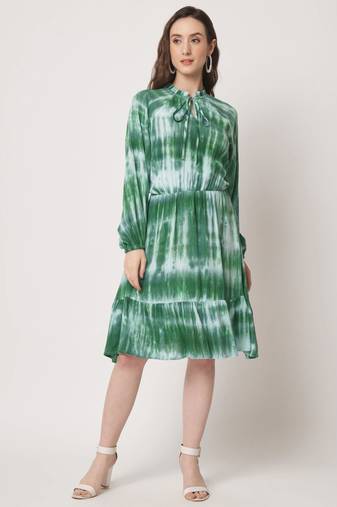 Laser green viscose flared women's dress