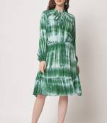 Laser green viscose flared  dress